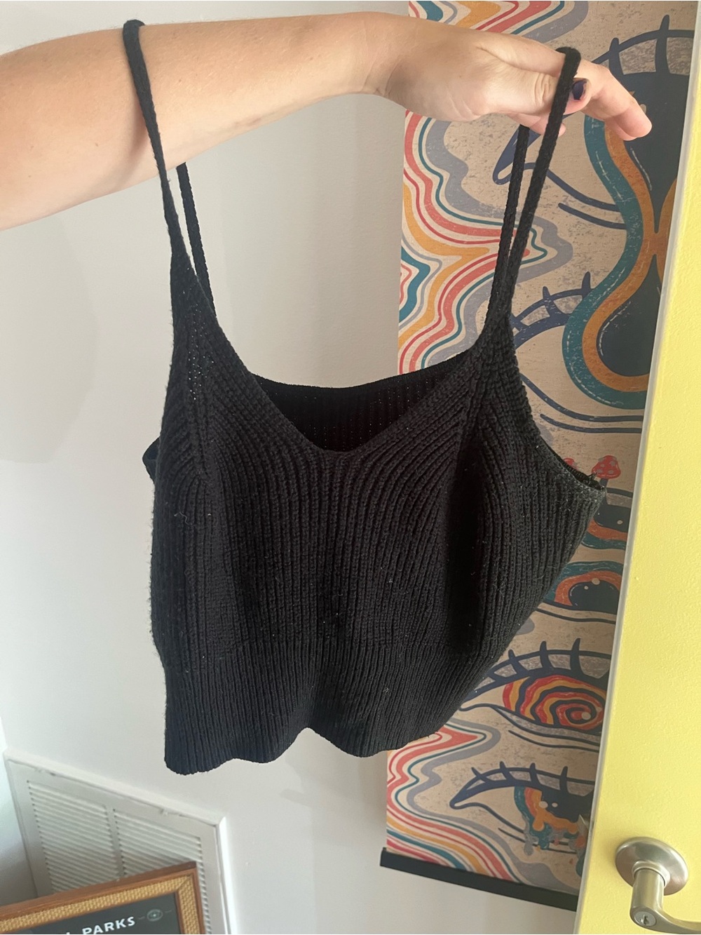SHEIN Black Ribbed Spaghetti-Strap Knit Camisole